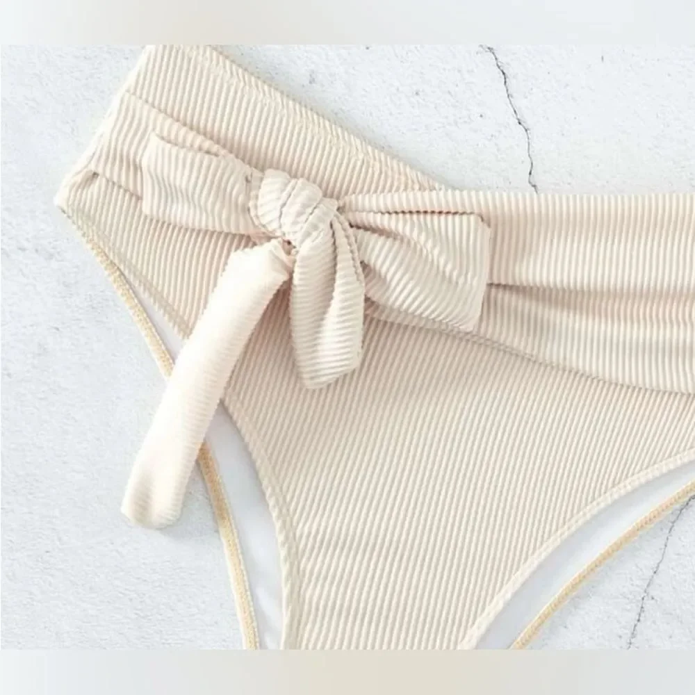 Macy Ella Rib Knot Front Bandeau Bikini Swimsuit XL NWOT